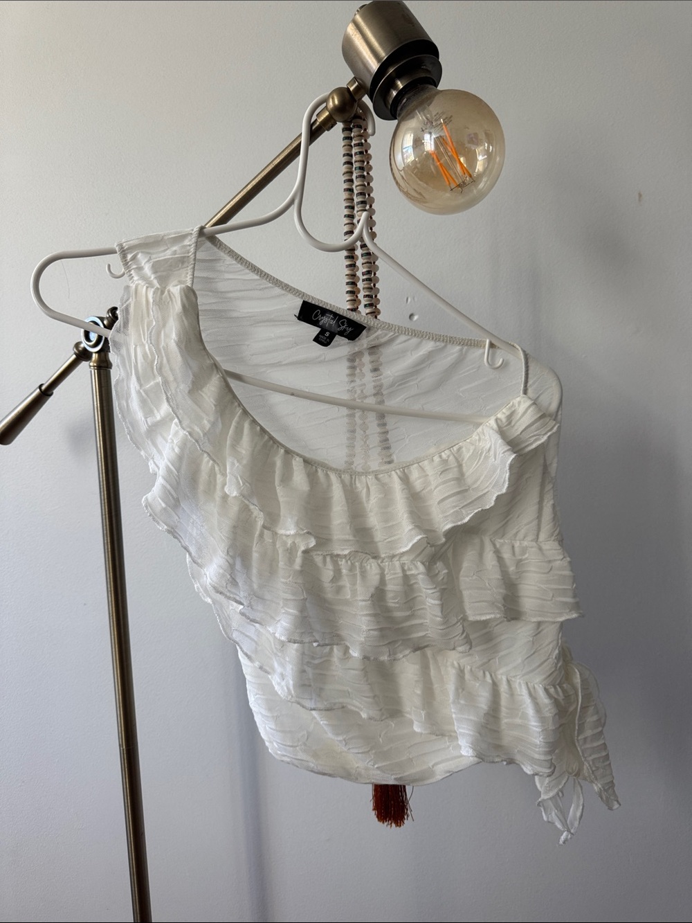 Cynthia Steffe White One-Shoulder Ruffle Top